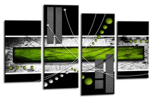 Abstract squares and check canvas wall art lime green white grey black