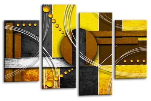 Abstract circles mustard yellow grey white canvas wall art picture print