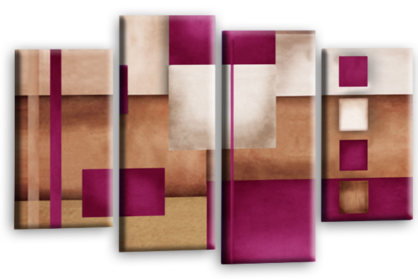 Cream grey plum abstract check multi panel canvas wall art picture print