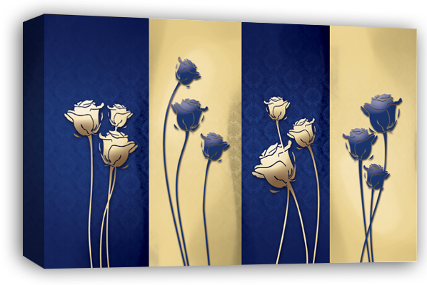 Blue cream large floral flowers canvas wall art picture print