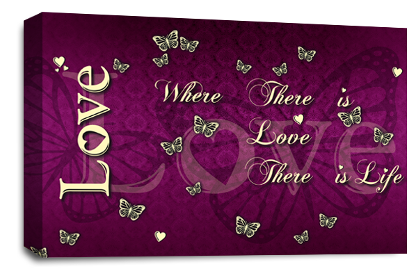 Purple cream grey love quote canvas wall art picture print