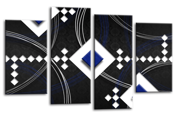 Black White Grey Blue abstract diamond stripes canvas wall art picture print multi panel