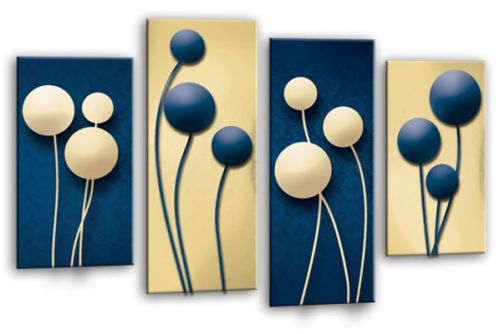 Cream blue abstract floral canvas wall art picture print multi panel