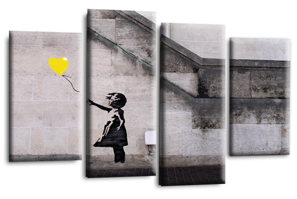 banksy canvas wall art picture print balloon girl yellow