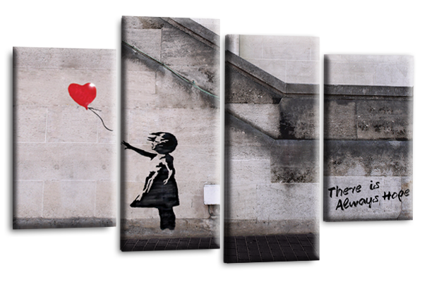 banksy always hope canvas wall art picture print red balloon girl