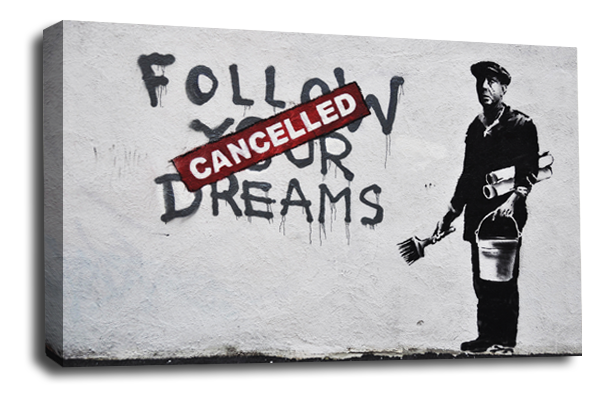 Banksy canvas wall art cancelled dreams grey black white