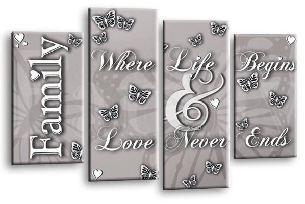 Family Quote Powder Grey White Canvas Wall art picture print multi panel