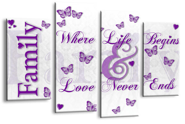Family Quote White and Purple Canvas Wall art picture print multi panel