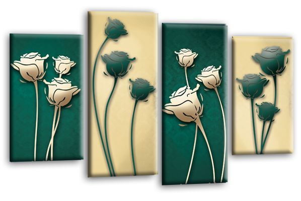 Green cream floral flowers multi panel canvas wall art picture print