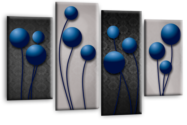 Grey Blue abstract floral canvas wall art picture print multi panel
