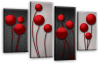 Grey Red abstract floral canvas wall art picture print multi panel