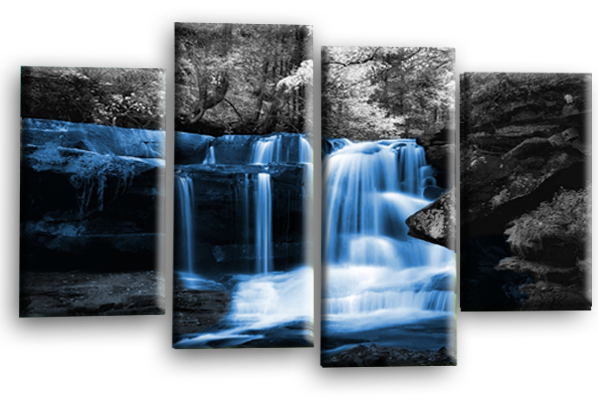 Blue grey Autumn forrest waterfall canvas wall art picture print multi panel