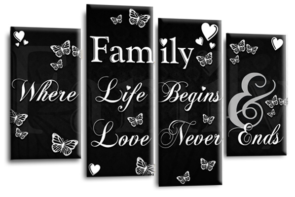 Black and white family quote multi panel canvas wall art picture print