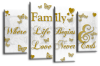 White and Gold Family Quote Canvas Wall Art Multi Panel Picture Print