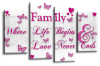 White and Plum Family Quote Canvas Wall Art Multi Panel Picture Print
