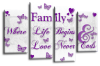 White and Purple Family Quote Canvas Wall Art Multi Panel Picture Print