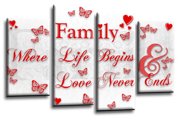 White and Red Family Quote Canvas Wall Art Multi Panel Picture Print