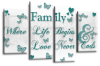 White and Teal Family Quote Canvas Wall Art Multi Panel Picture Print
