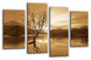 Sepia Cream Landscape lake mountains multi panel canvas wall art picture print