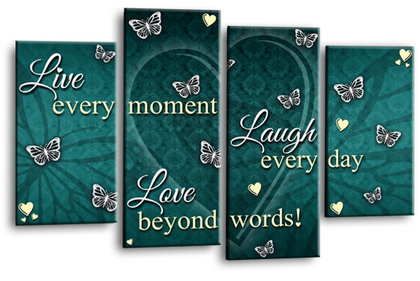 Teal cream grey live love laugh canvas wall art picture print multi panel