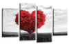 Red grey black white abstract love heart tree canvas wall art multi panel