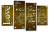 Gold Brown Cream grey love quote canvas wall art picture print multi panel