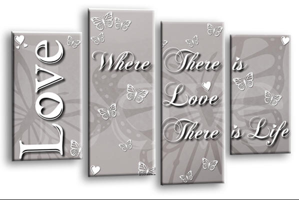 Powder grey love quote canvas wall art picture print multi panel