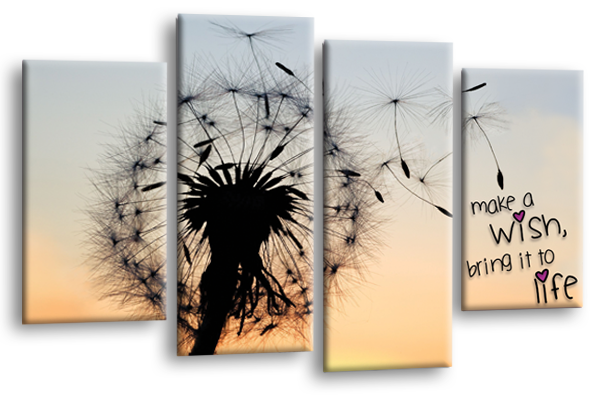 Make a wish quote orange grey canvas wall art picture print multi panel 