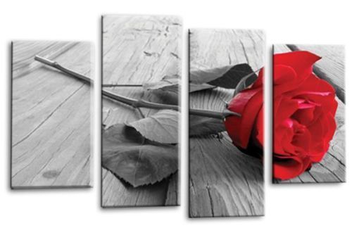 Red rose floral flower canvas wall art picture print multi panel