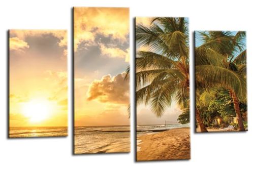 Tropical beach palm trees sand sunshine canvas wall art picture print multi panel