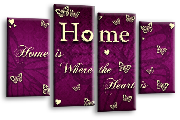 Home Love Quote Wall Art Print Purple Cream Split Canvas