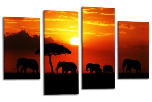 colourful sunset aftrican elephants multi panel wall art picture print