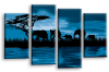 Blue sunset aftrican elephants multi panel wall art picture print