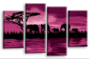 Purple sunset aftrican elephants multi panel wall art picture print