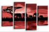 red sunset aftrican elephants multi panel wall art picture print