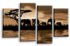 Sepia sunset aftrican elephants multi panel wall art picture print