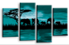 Teal sunset aftrican elephants multi panel wall art picture print