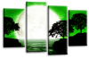 Big moon water reflection canvas wall art picture print Green black white