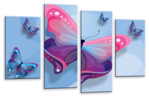 Powder blue pink utterfly canvas wall art picture print childrens bedroom