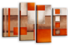Cream grey orange abstract check multi panel canvas wall art picture print