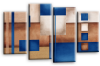 Cream grey blue abstract check multi panel canvas wall art picture print