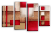 Cream grey red abstract check multi panel canvas wall art picture print