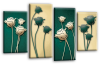 Green cream floral flowers multi panel canvas wall art picture print