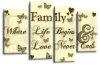 Cream gold brown grey family quote multi panel canvas wall art picture print