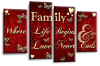 Red Cream grey family quote multi panel canvas wall art picture print