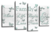 White and Duck Egg Family Quote Canvas Wall Art Multi Panel Picture Print