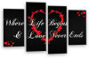 Black red white grey Love heart quote canvas wall art picture print