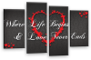 Grey red white Love heart quote canvas wall art picture print