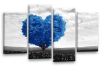 Blue grey black white abstract love heart tree canvas wall art multi panel