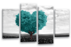 Teal grey black white abstract love heart tree canvas wall art multi panel